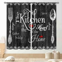 Rustic Kitchen Curtians, Farmhouse Fork and Spoon Woodern Plank Board Cook Theme Sweet Home Country Cottage Cafe Living Room Bedroom Blackout Window Curtains Drapes Treatments 2 Panels, 84"x84" Inch