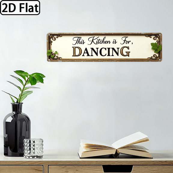 Rustic This Kitchen Is for Dancing Sign Farmhouse Theme Wall Hanging, Vintage Style Wall Decor for Kitchen, Farmhouse, Dining Room, Entryway, Decorative Sign, 4x16 Inch