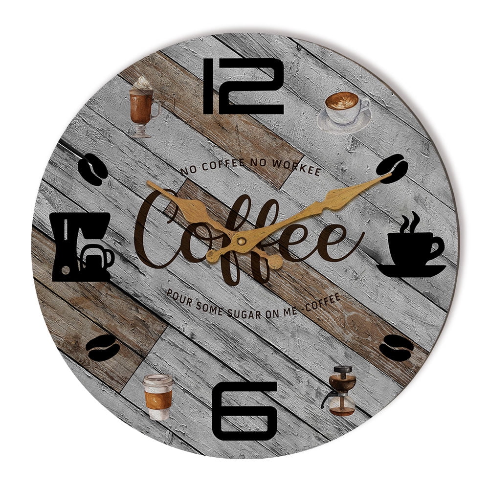 Rustic Gray Wooden Coffee Themed 12" Wall Clock