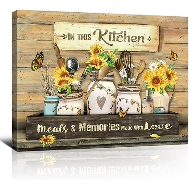 Rustic Kitchen Decor Sunflower Kitchen Wall Decor Meals Memories Made With Love Farmhouse Kitchen Canvas Wall Art Kitchen Signs Wall Decor Kitchen