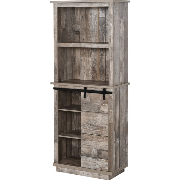 Rustic Kitchen Hutch | Sliding Door Design for Beautiful Look, 5 - Tier Shelving for Pots | MDF with Distressed Surface | Customizable Shelves for Pitchers