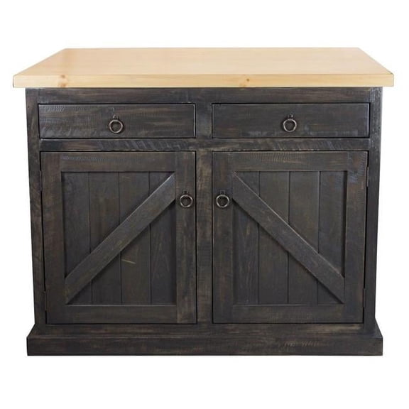 Rustic Kitchen Island with Flip-Up Pine Top, Grey
