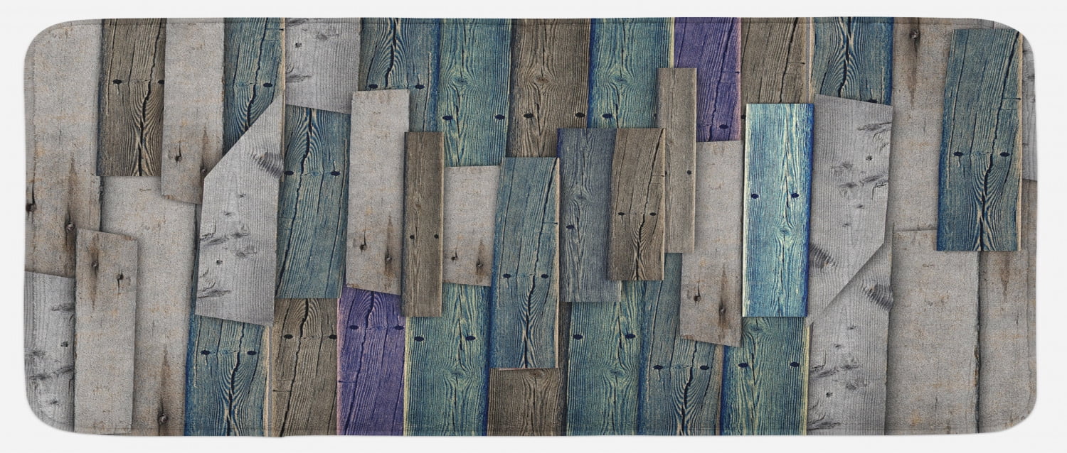 Rustic Kitchen Mat, Image of Blue Grey Grunge Wood Planks Barn House ...