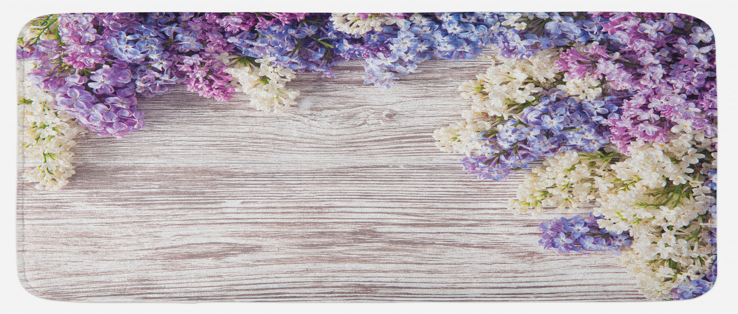 Rustic Kitchen Mat, Lilac Flowers Bouquet on Wood Table Spring Nature ...