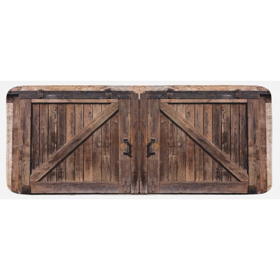 Rustic Kitchen Mat, Wooden Barn Door in Stone Farmhouse Image Vintage Desgin Rural Art Architecture Print, Plush Decorative Kitchen Mat with Non Slip Backing, 47" X 19", Brown, by Ambesonne