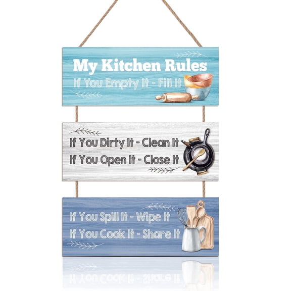 HPNIUB Rustic Kitchen Rules Wall Decor,Farmhouse Kitchen Wooden Plaque,Retro Kitchen Rules Wood Sign For Dining Room,Restaurant,Farmhouse Decor,4.5 x 12 Inch x 3 PCS