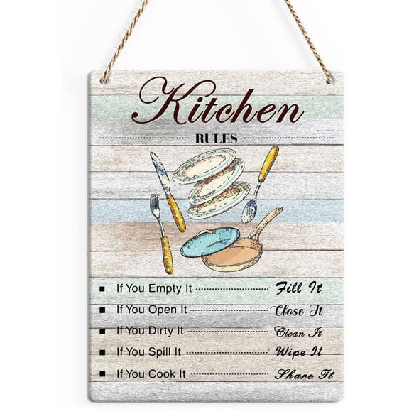Rustic Kitchen Rules Wood Decor Sign, If You Cook It Share It Kitchen Printed Wood Sign Wall Art, Hanging Door Sign, Decorative Wood Sign Home Decor 8x10