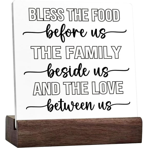 Rustic Kitchen Sign Decor,Bless The Food Before Us Farmhouse Kitchen Decor For Kitchen Shelf Counter Desk Table Decor Ceramic Desk Sign Plaque With Wooden Stand For Home Office Decor