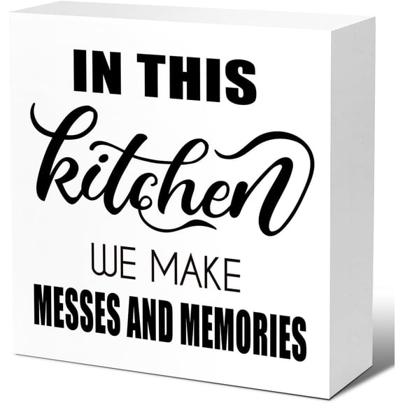 Rustic Kitchen Sign Decor,In this Kitchen We Make Messes and Memories Wood Block Signs,Farmhouse Kitchen Wooden Box Sign Decor for Kitchen Shelf Counter Desk Table Decor 5x5 inch