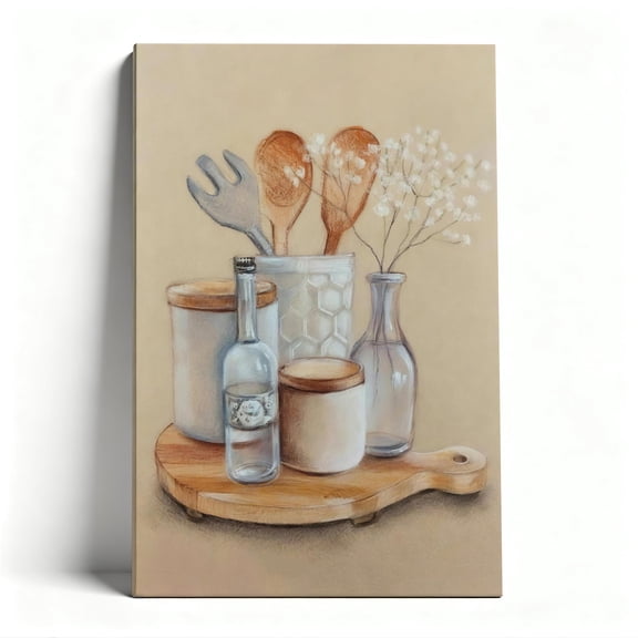 Rustic Kitchen Still Life Canvas Wall Art, Warm Kitchen Decor, Textured Culinary Artwork For Dining Spaces, Ready To Hang