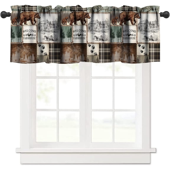 Rustic Kitchen Valances for Windows,Country Animal Deer Moose Bear Curtain Kitchen Curtains Valance for Kids Livingroom Kitchen Restaurant Cafe Curtains Valance,54X18 1 Piece