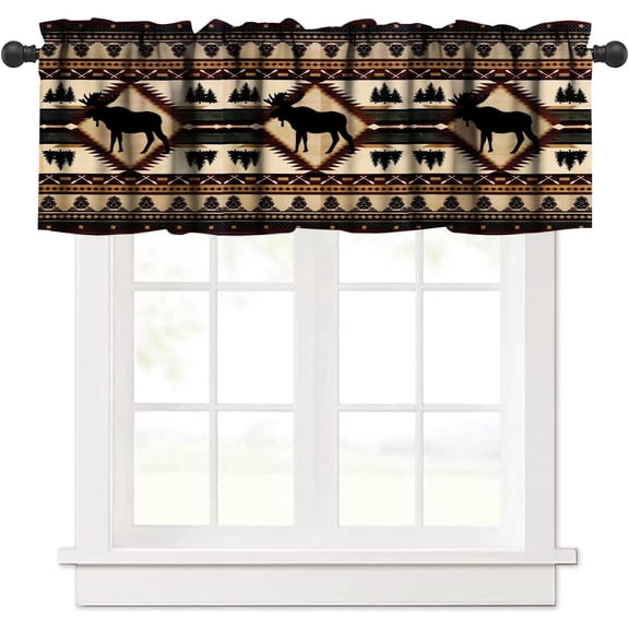 Rustic Kitchen Valances for Windows,Vintage Farmhouse Retro Country Cabin Moose Deer Bear Tree Elk Rod Pocket Valance Curtain for Restaurant Living Room Bedroom Cafe Decor 54"x18" 1P
