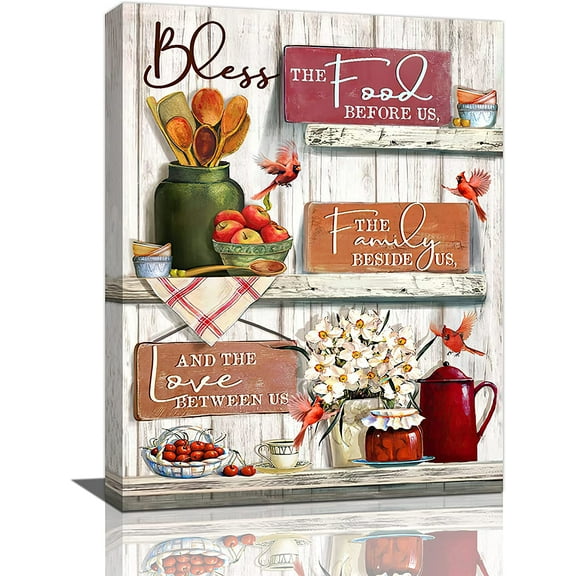 Rustic Kitchen Wall Art Farmhouse Bless Kettle Canvas Prints Painting Country Kitchen Pictures Framed Artwork Home Decor for Canteen Restaurant Dining Living Room 12"x16"