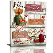 Rustic Kitchen Wall Art Farmhouse Bless Kettle Canvas Prints Painting Country Kitchen Pictures Framed Artwork Home Decor for Canteen Restaurant Dining Living Room 12x16