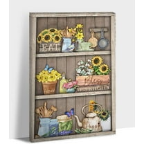 Rustic Kitchen Wall Art - Farmhouse Canvas Art Flowers Picture for Dining Room Wall Decor, Vintage Kitchen Sayings Canvas Print, Kitchen Painting Framed Artwork for Country Home Decor 12x18 Inches