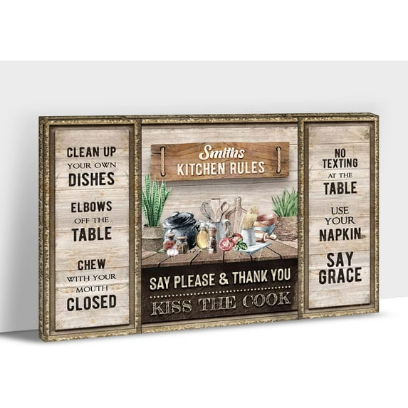 Farmhouse Kitchen Wall Art, Rustic Kitchen Canvas Prints, Smiths Kitchen Rules Signs Pictures, Framed Blessed Quotes Painting, Vintage Country Home Kitchen Wall Decorations Artwork 12x18 Inches