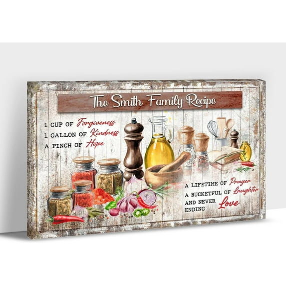 Farmhouse Kitchen Wall Art, Rustic Kitchen Canvas Prints, Smiths Family Recipe Signs Pictures, Framed Blessed Quotes Painting, Vintage Country Home Kitchen Wall Decorations Artwork 12x18 Inches