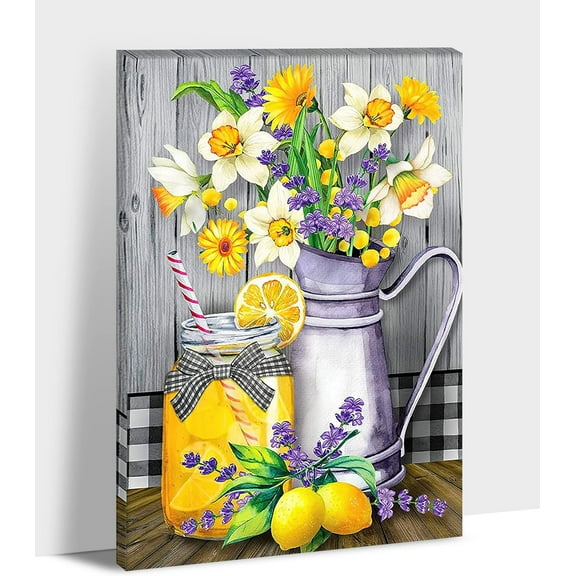 Rustic Kitchen Wall Art - Kitchen Vase Pictures for Farmhouse Dining Room Wall Decor, Vintage Kitchen Flowers Canvas Prints, Kitchen Painting Framed Artwork for Country Home Decorations 12x18 Inches