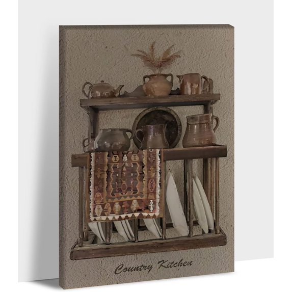 Rustic Kitchen Wall Art - Kitchenware Pictures for Farmhouse Dining Room Wall Decor, Antique Kitchen Tableware Canvas Prints, Kitchen Painting Framed Artwork for Country Home Decorations 12x18 Inches