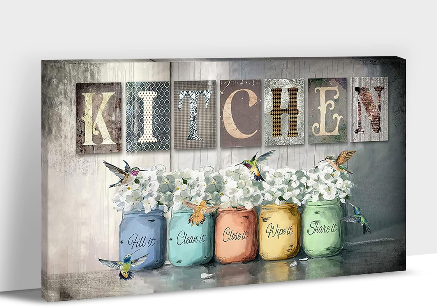Rustic Kitchen Wall Decor, Farmhouse Kitchen Canvas Wall Art, Vintage