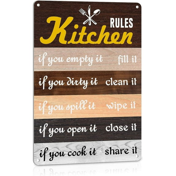 Rustic Kitchen Wall Decor Old Country Metal Tin Sign 12x8 Inch Home Dining Room Decor - Kitchen Rules