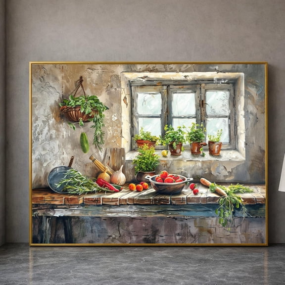 Rustic Kitchen Window Scene Print, Unframed Paper Poster 8x10in