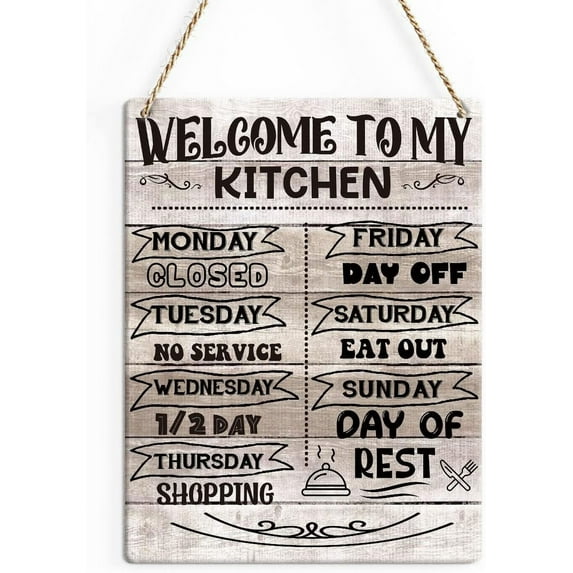 Rustic Kitchen Wood Decor Sign, Welcome to My Kitchen Printed Wood Sign Wall Art, Hanging Door Sign, Decorative Wood Sign Home Decor 8x10