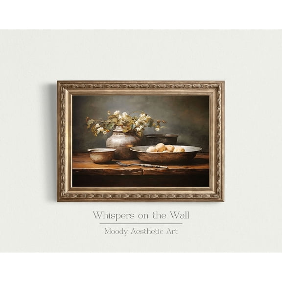 Rustic Kitchenware Art Print Moody Farmhouse Wall Decor Vintage Cottagecore Print Vintage Dishes Neutral Print Wall Art