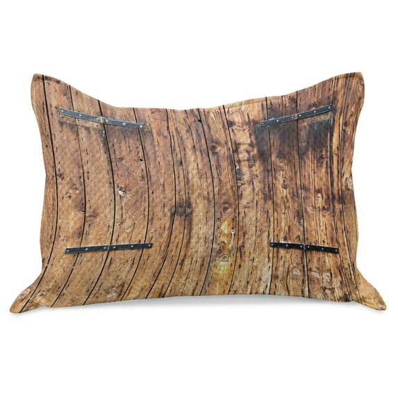 Rustic Knitted Quilt Pillowcover, Antique Timber Planks in Weathered Tones Locks Vintage Style Country House Picture, Standard King Size Pillow Cover for Bedroom, 30" x 20", Cream, by Ambesonne