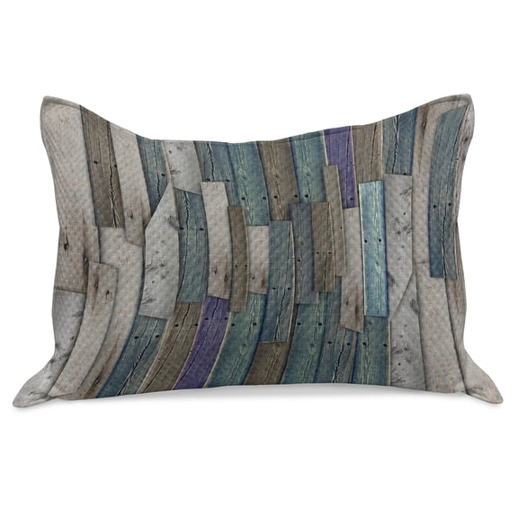 Rustic Knitted Quilt Pillowcover, Blue Grey Grunge Wood Planks Barn House Door Nails Country Life Theme Art, Standard King Size Pillow Cover for Bedroom, 30" x 20", Umber Pale Teal Plum, by Ambesonne