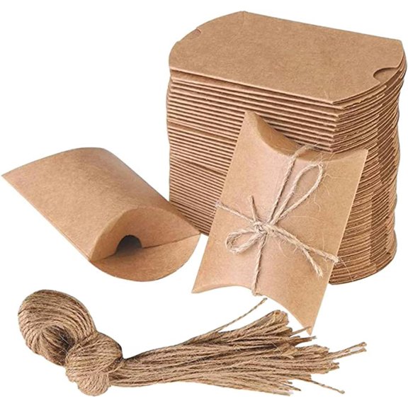 Rustic Kraft Paper Pillow Boxes, Party Supplies With Decorative Candy Packaging For Wedding Favors, 100PCS