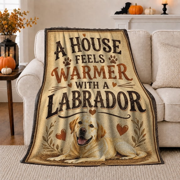 Rustic Labrador Home Comfort Vintage Love Text Art, Cozy Pet Portrait Pattern, Warm Flannel Blanket for Living Room and Reading Nook, Dog Lovers Valentine's Day Gift, Pet Lover Home Decor