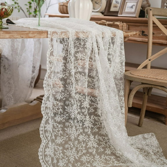 Rustic Lace Decorative Tablecloth, Coffee Table Cover, White Embroidered Fabric, Home Decor And Photography Background Prop, Elegant Table Accent