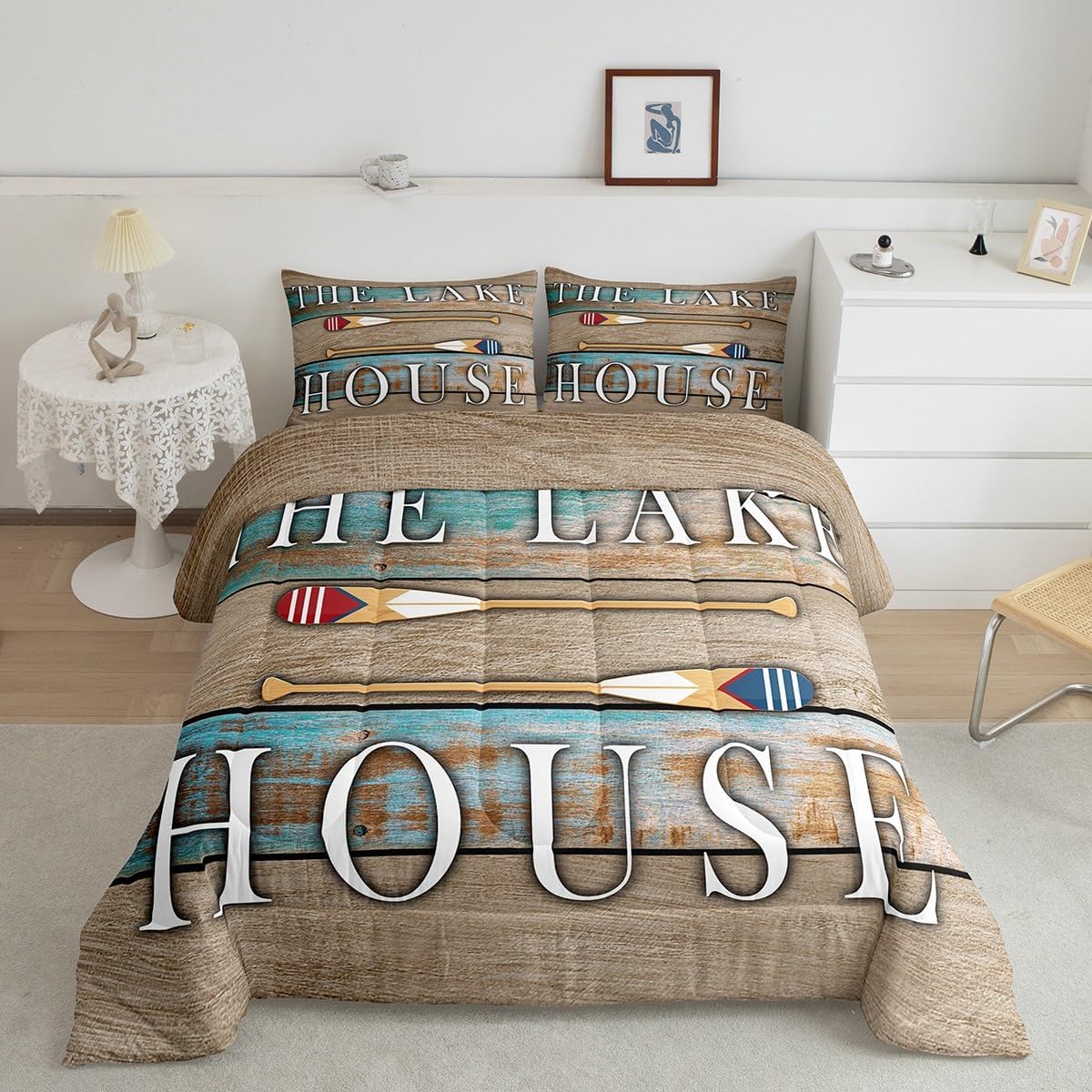 Rustic Lake Cabin Bedding Twin Farmhouse Country Comforter Set Camp Rv