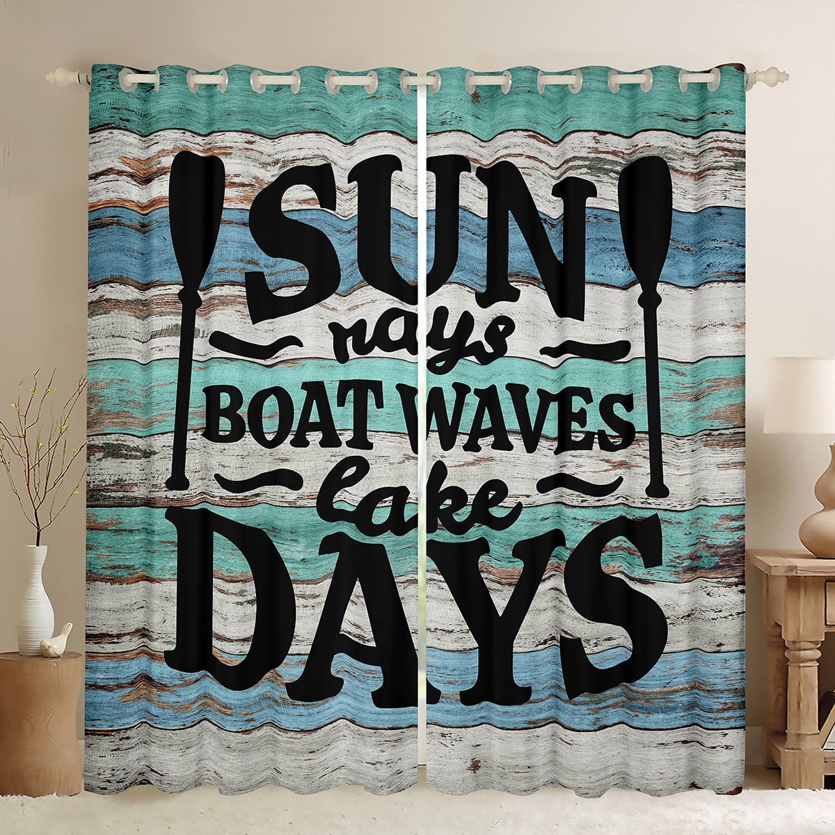 Rustic Lake Cabin Curtains & Drapes Lake Paddle Decor Blackout Curtains