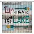 thumbnail image 1 of Rustic Lake Cabin Shower Curtain Camping Lake House Relax Words Inspirational Quote Vintage Wooden Board Barn Door Plank Country Lakeside Lodge Cottage Camp RV Decor Fabric Bath Curtain with Hook, 1 of 3