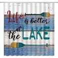 thumbnail image 1 of Rustic Lake Cabin Shower Curtain Relax Inspirational Quotes Motivation Words Vintage Wooden Board Barn Door Plank Farmhouse Country Lodge Camping Decor Fabric Bath Curtain with Hook, 1 of 3