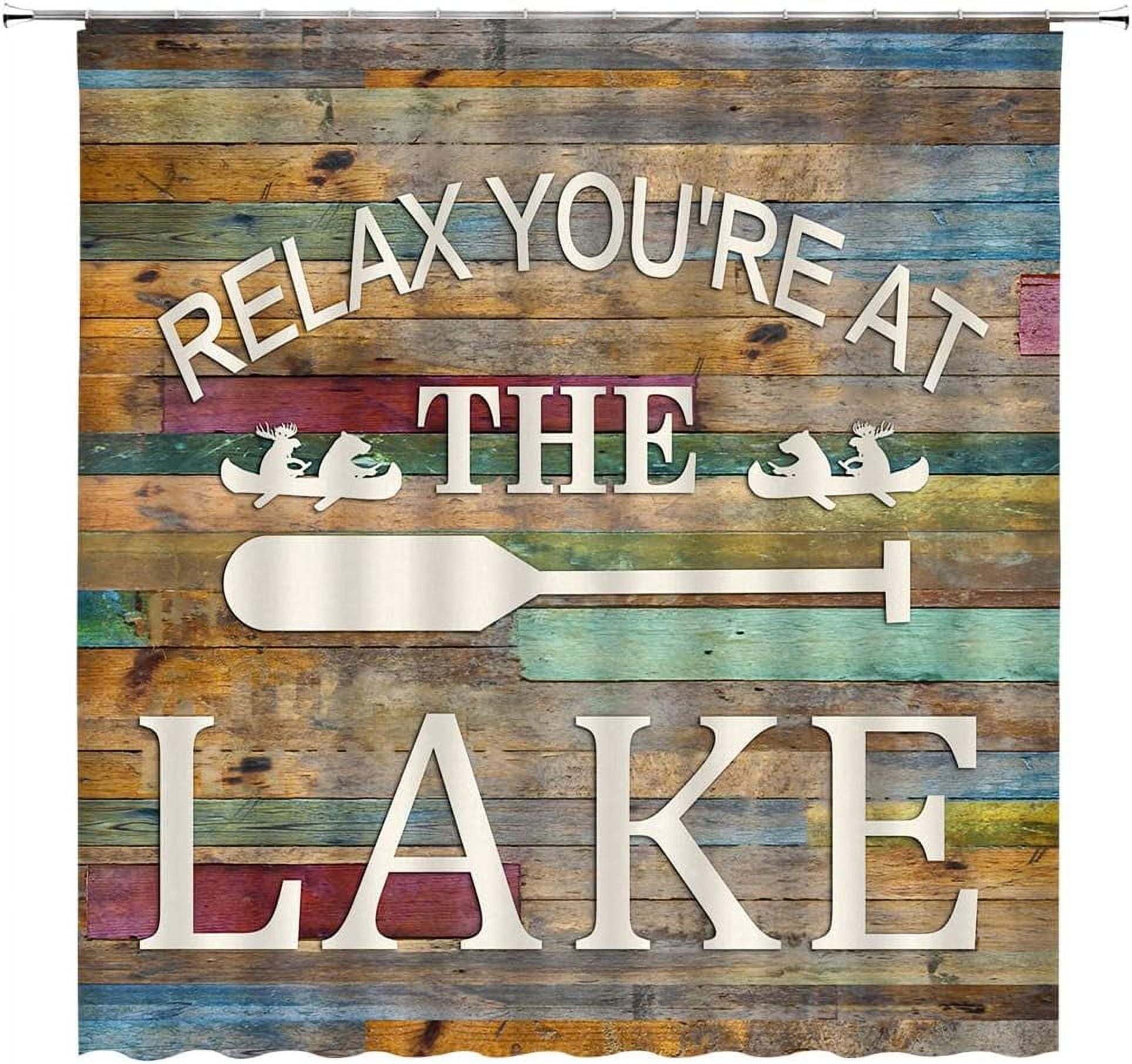 Rustic Lake Cabin Shower Curtain Relax Inspirational Quotes Motivation ...