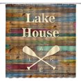 thumbnail image 1 of Rustic Lake Cabin Shower Curtain Relax Lake Rules Inspirational Quotes Vintage Wooden Board Barn Door Plank Farmhouse Country Lakeside Cottage Lodge Camping RV Decor Fabric Bathroom Curtain with Hook, 1 of 3