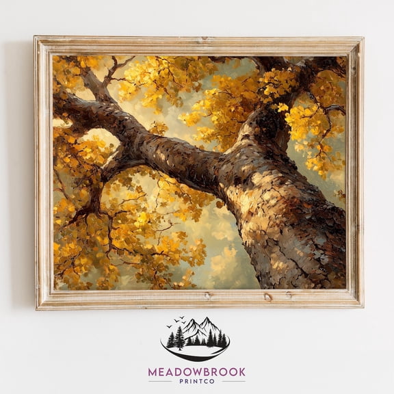 Rustic Lake Landscape Cabin Wall Decor Print Elm Tree Autumn Canopy View Rustic Fall Nature Art, UNFRAMED Size 16x16