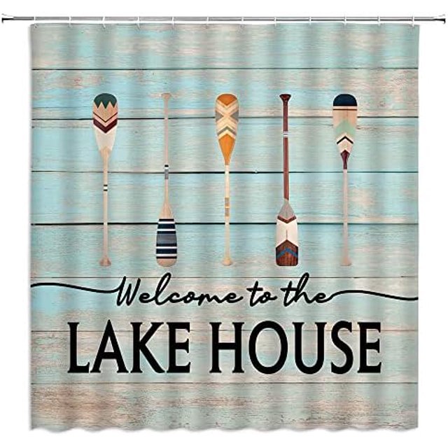 Rustic Lake Rules Shower Curtain Inspirational Quotes Vintage Wooden