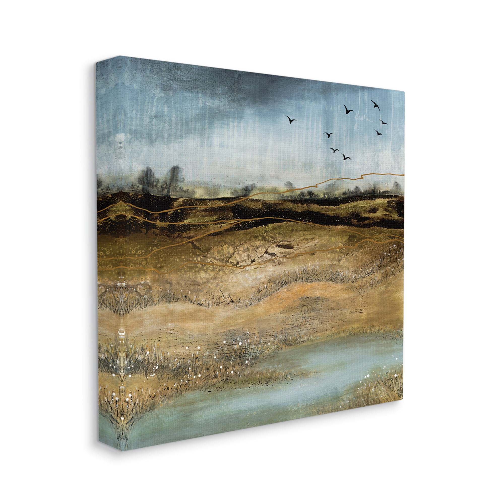 Rustic Landscape Abstraction Birds at Flight Landscape Gallery-Wrapped Canvas Print Wall Art, 17x17