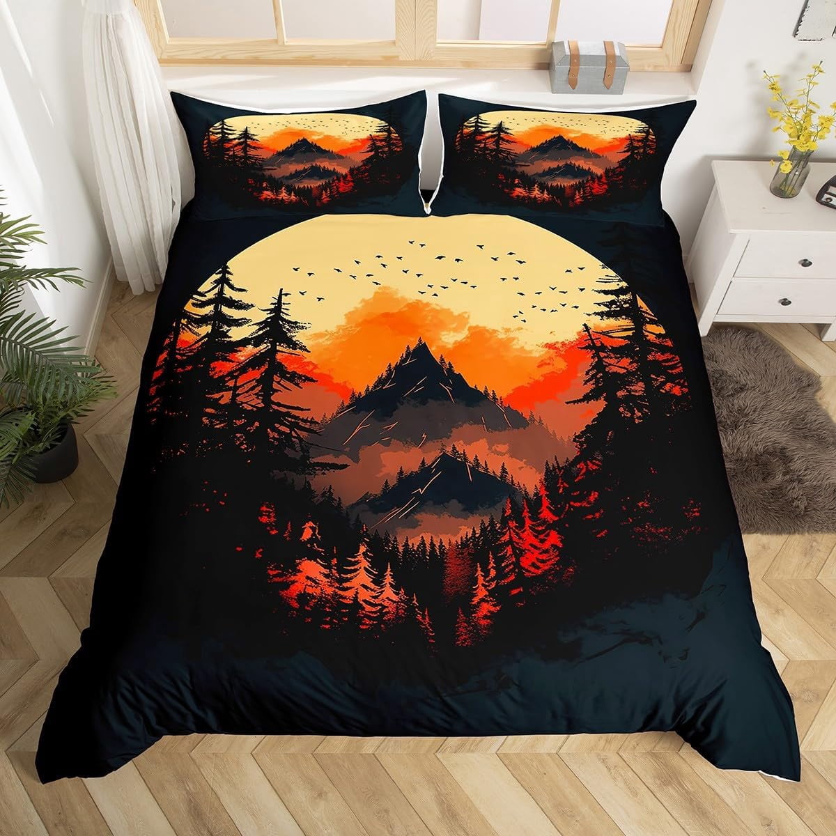 Rustic Landscape Comforter Cover Farmhouse Decor Bedding Set,Woodland ...