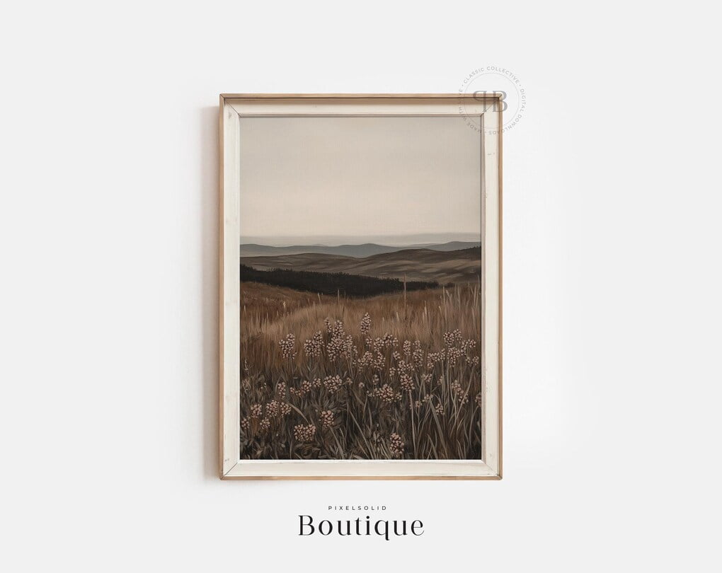 Rustic Landscape Printable, Wildflower Field Wall Art, Neutral Country ...