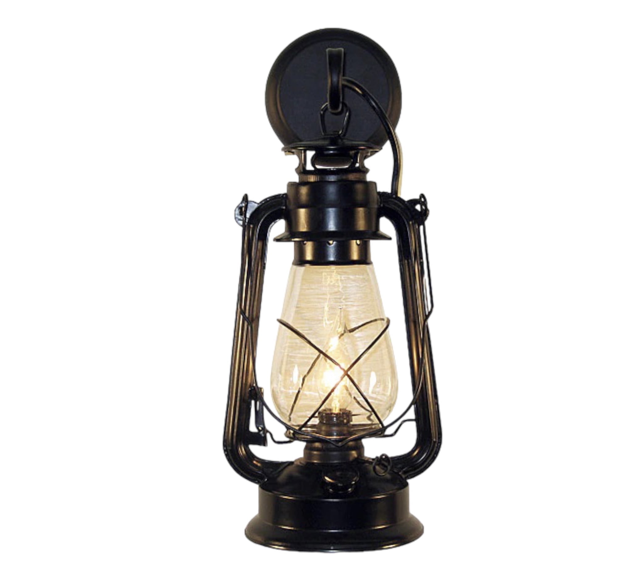 Rustic Black Matte LED Lantern Wall Sconce with Glass Shade
