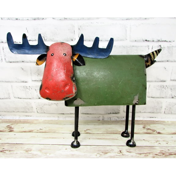 Rustic Large 14.5 in x 12 in Repurposed Scrap Metal Moose Statue Home Farm Garden Lodge