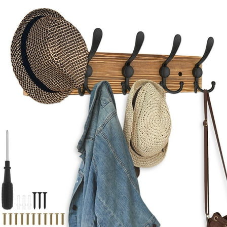 Rustic Large Coat Rack Wall Mount-17'' Long Coat Rack for Wall, Wood Coat Rack Hook, Farmhouse Coat Hanger Wall Mount for Hanging Jacket Coat