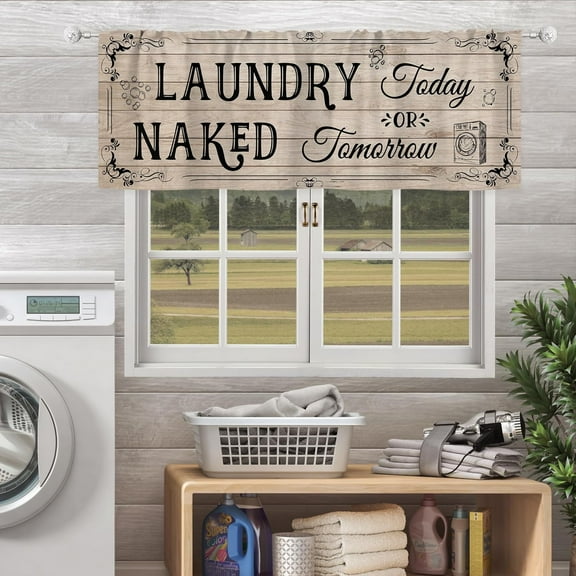 Rustic Laundry Room Valances Curtains Short Small Vintage Farmhouse Funny Quotes Retro Wooden Board Rod Pocket Minimalist Country Bedroom Living Room Treatment Fabric 1 Panels 54Wx18H Inch