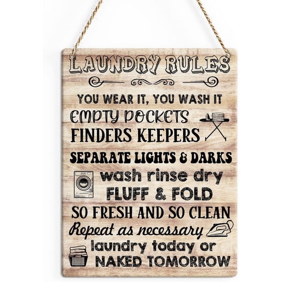 Rustic Laundry Wood Decor Sign, Laundry Rules You Wear It You Wash It Printed Wood Sign Wall Art, Hanging Door Sign, Decorative Wood Sign Home Decor 8x10