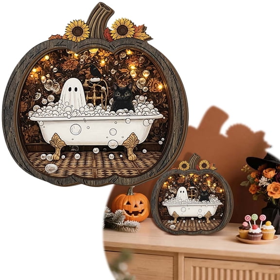 Rustic Layered Pumpkin Wood Silhouette Ornament, Black Matte Hollow Cutout Design, Fall Mantel Shelf Centerpiece Display, Halloween Home Decor Accent Piece